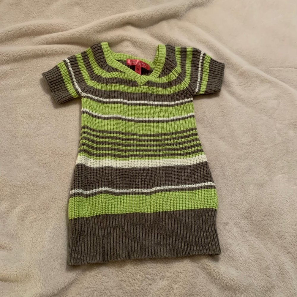 Cherry Stix Green/White/Gray Striped Sweater Dress Size 2T